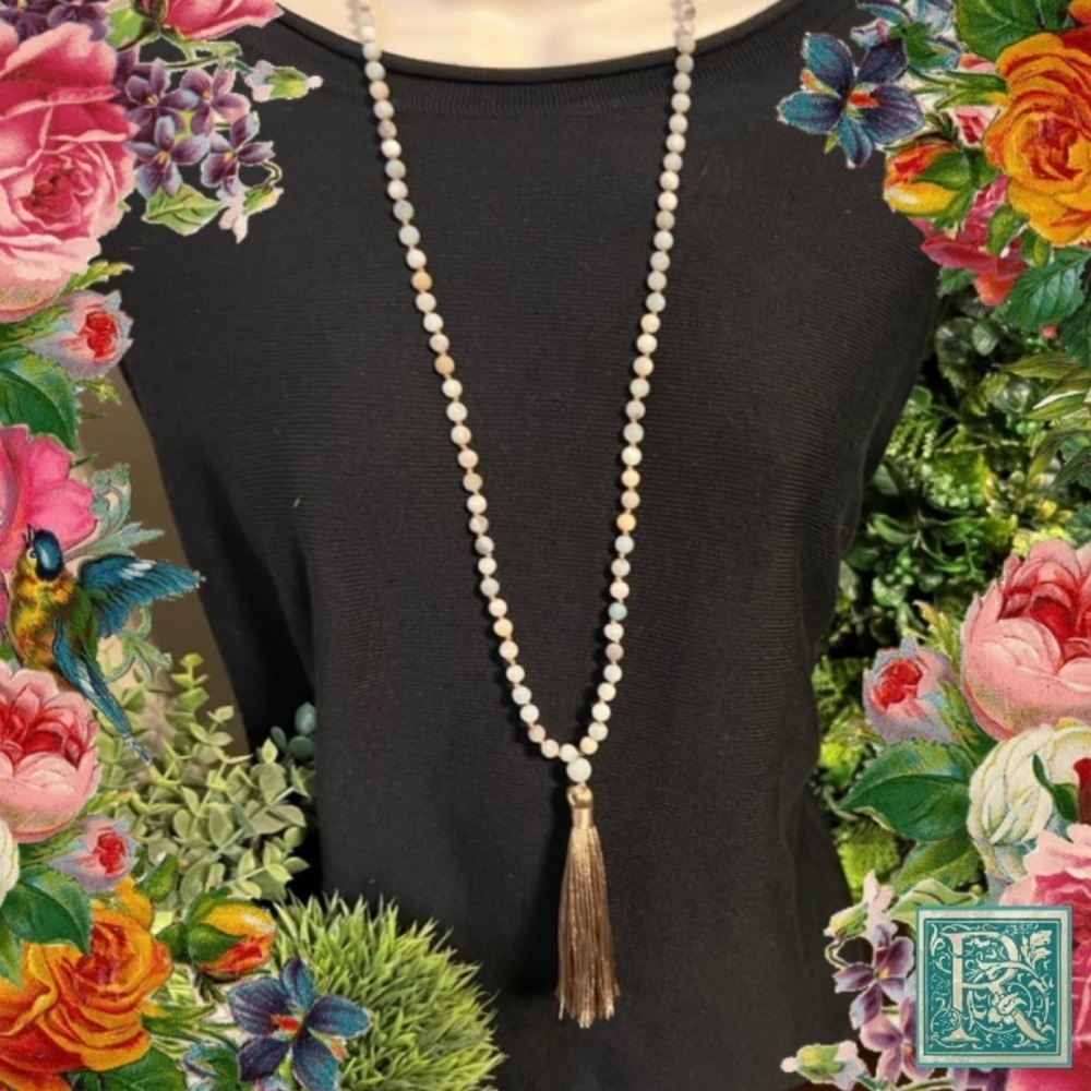 NWOT Natural Amazonite Mala tassel necklace:​